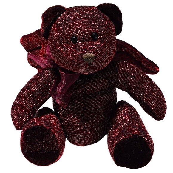 Russ Burgundy Red Angel Teddy Bear 7 inch Plush Wings Shiny Stuffed Animal Toy - Picture 1 of 4